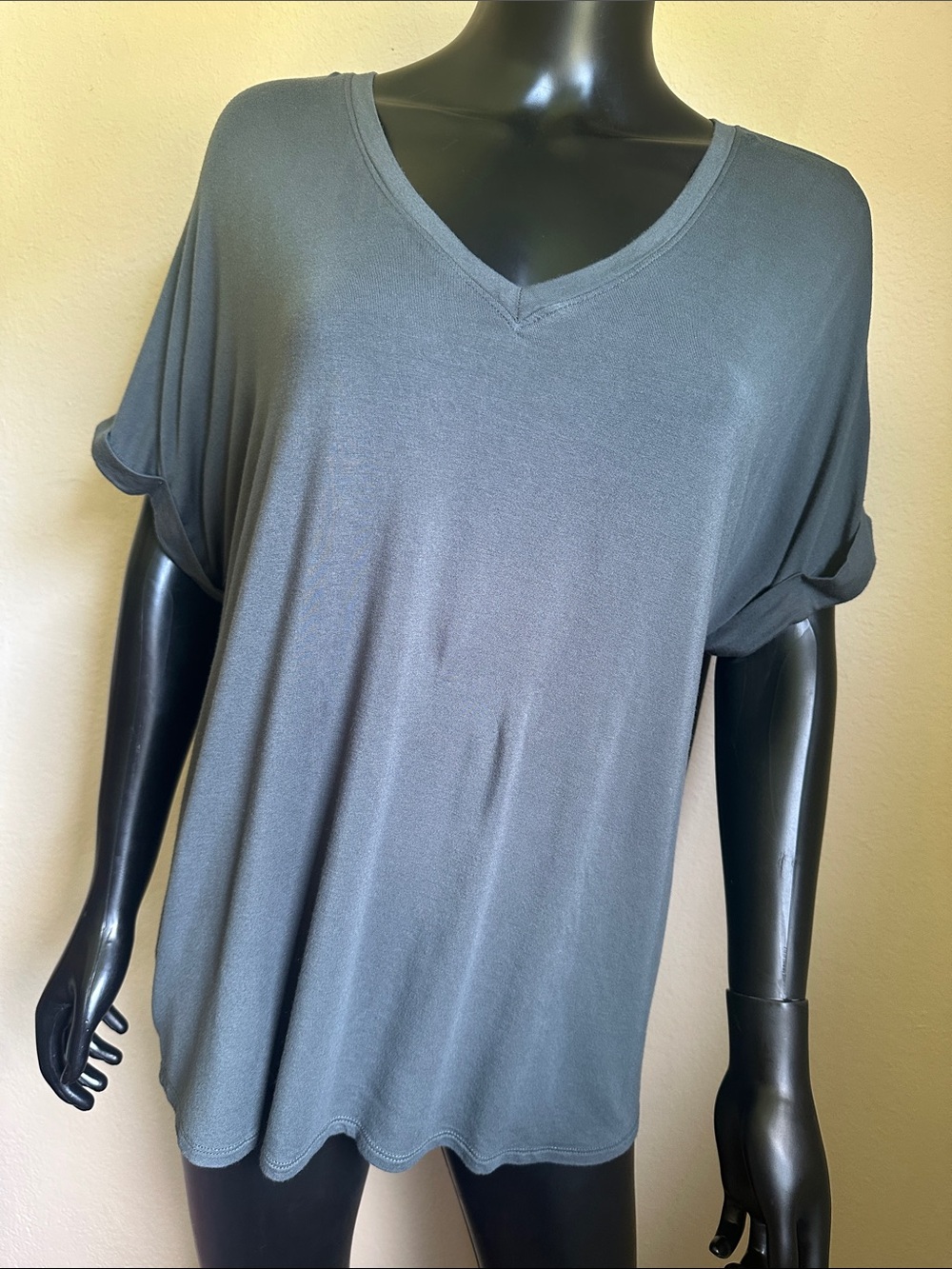 Wonderly Dark Gray V-Neck Roll Sleeve Tunic